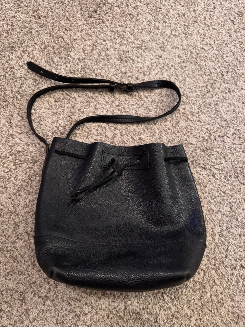 J. Crew Black Leather Drawstring Crossbody Bucket Bag